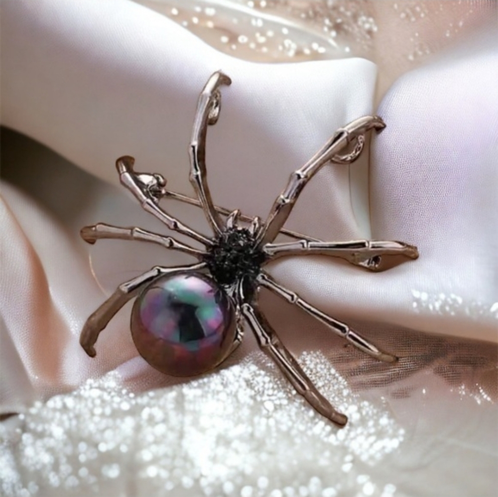 Vintage Style Gothic Spider Shape Brooch Inlaid Faux Pearls Personality‎ Brooch